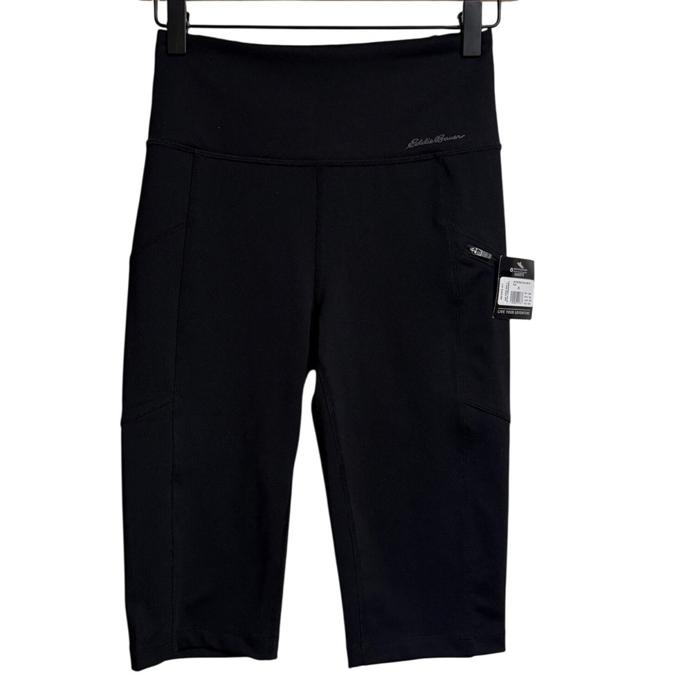 Eddie Bauer Traverse Trail Knee Shorts Black XS High Rise Compression Hiking NWT